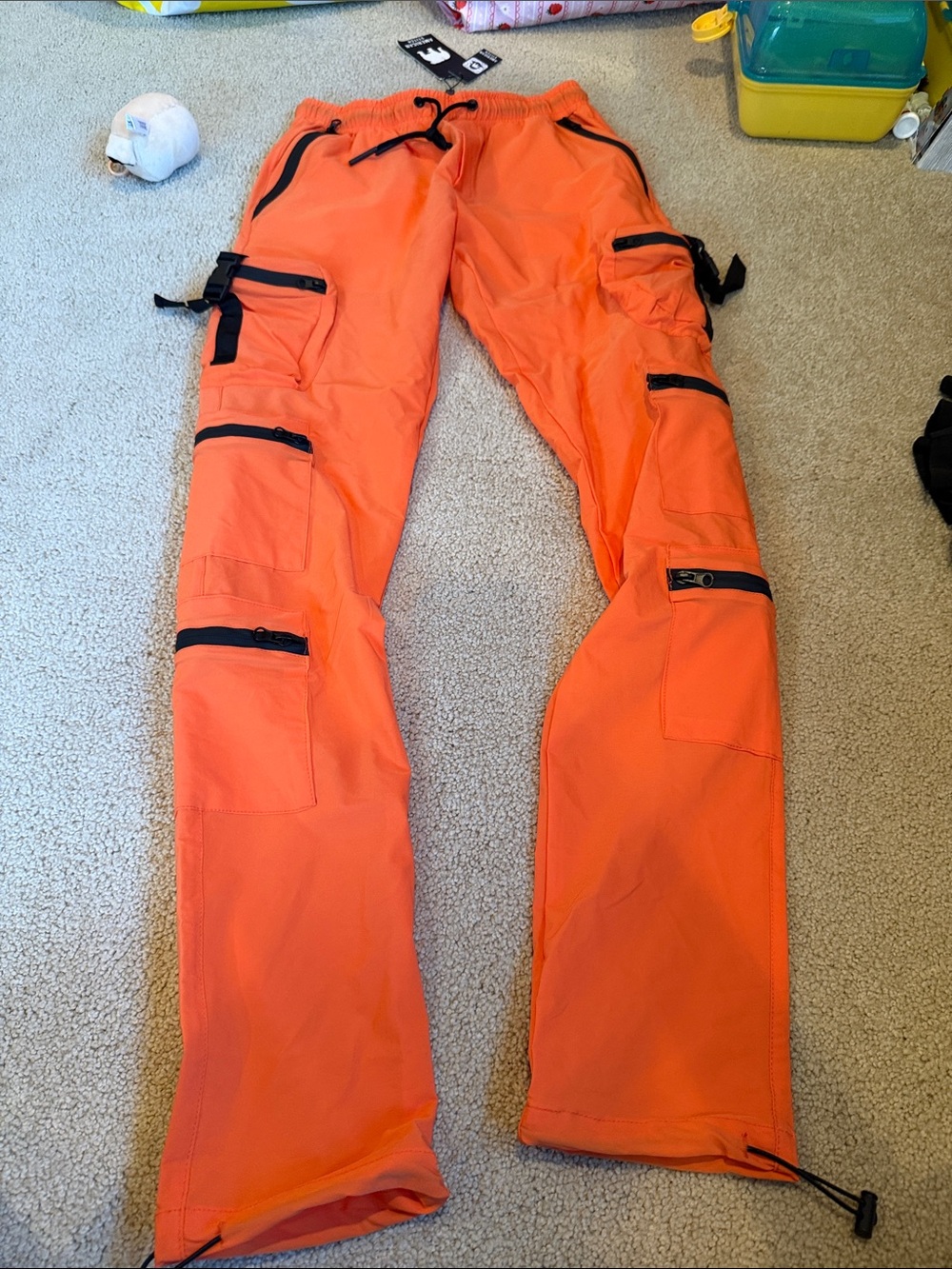 American Stitch Orange Cargo Joggers with Black Accents